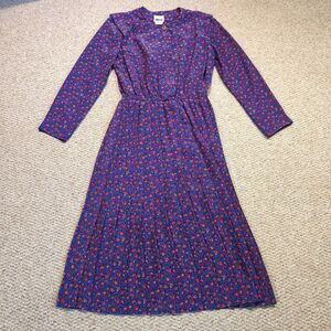Vintage Leslie Fay Dress Womens 8 Blue Floral Maxi Pleated Cottagecore Prairie